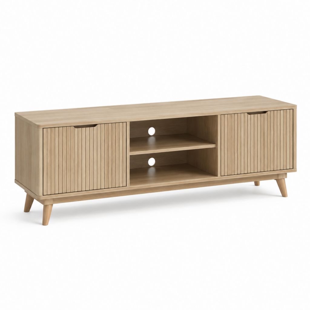Meuble TV 2 portes chêne clair MDF 160 x 40 x 55 cm