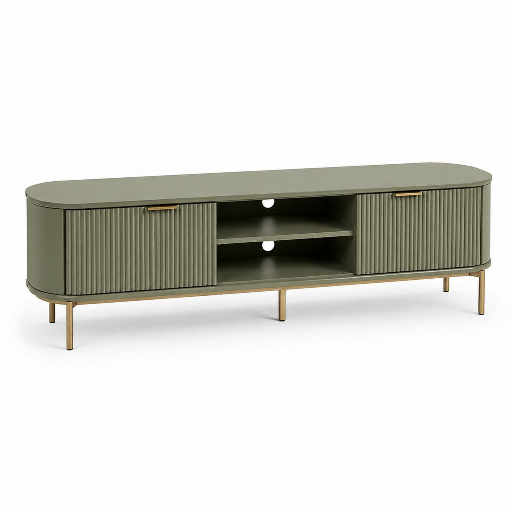 Meuble TV vert olive en MDF avec portes coulissantes 180 x 40 x 55 cm