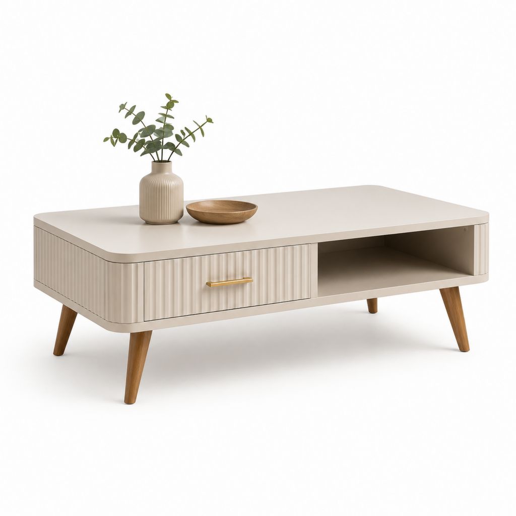 Table basse avec rangement beige en MDF et bois massif rectangulaire 120 x 60 x 45 cm