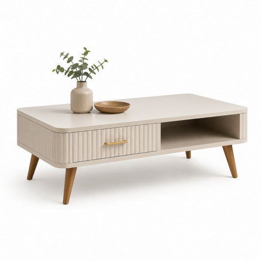 Table basse avec rangement beige en MDF et bois massif rectangulaire 120 x 60 x 45 cm