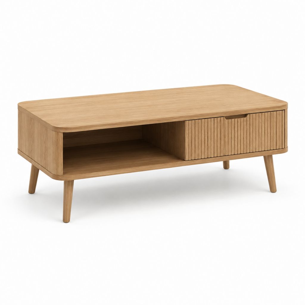 Table basse avec rangement chêne MDF plaqué rectangulaire 120 x 60 x 45 cm