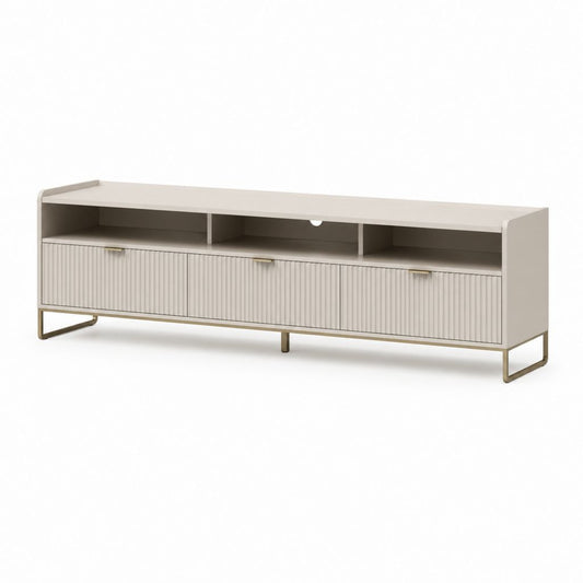 Meuble TV 3 portes blanc cassé en panneaux MDF rectangulaire 180 x 40 x 55 cm