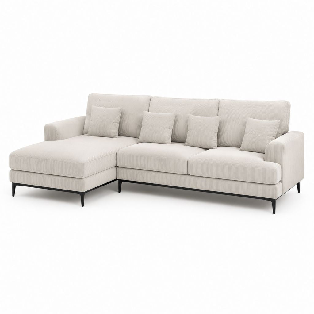 Canapé d'angle gauche 4 places beige en polyester côtelé 280 x 165 cm