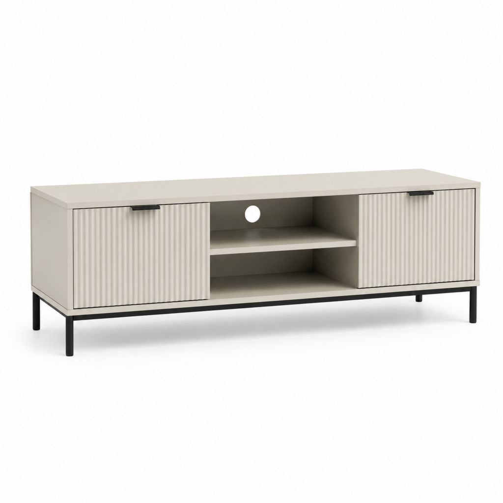 Meuble TV rectangulaire beige en panneaux de particules mélaminés 140 x 40 x 55 cm