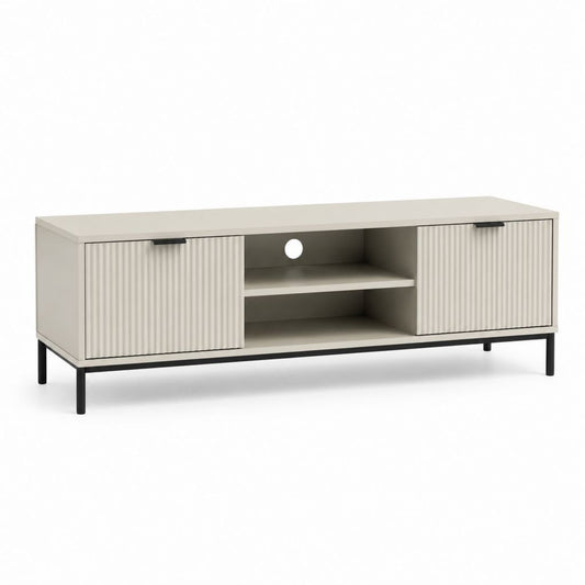 Meuble TV rectangulaire beige en panneaux de particules mélaminés 140 x 40 x 55 cm
