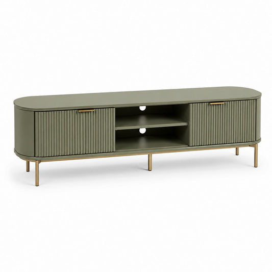 Meuble TV vert olive en MDF avec portes coulissantes 180 x 40 x 55 cm