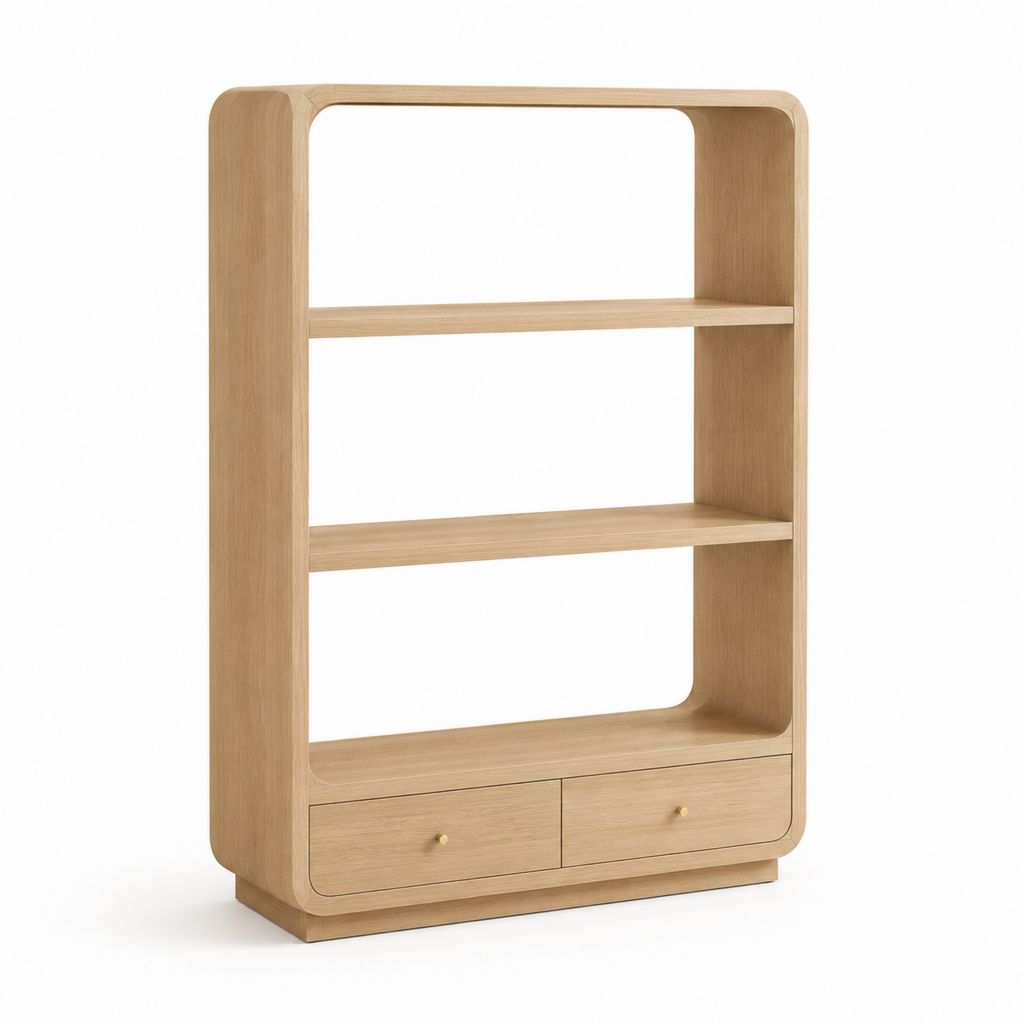 Bibliothèque 2 tiroirs en MDF plaqué chêne naturel rectangulaire 100 x 35 x 180 cm