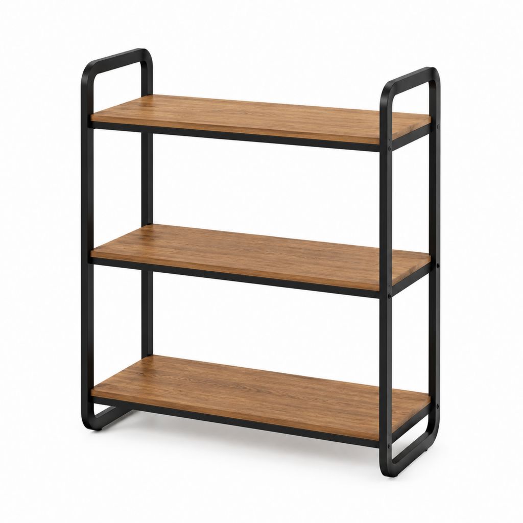 Étagère sur pied 3 niveaux marron et noir en panneau de particules mélaminé et acier 80 x 30 x 90 cm