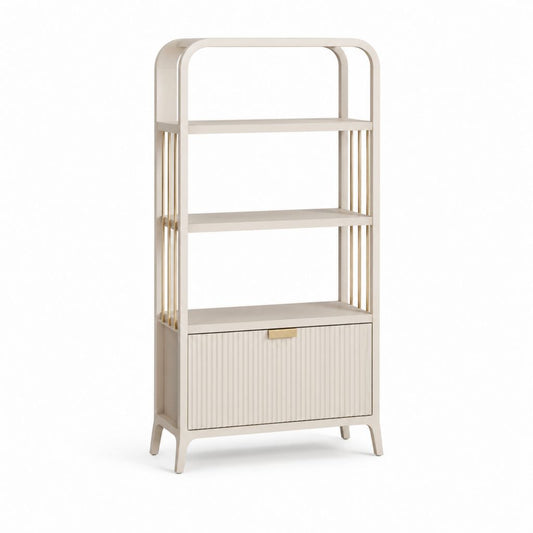 Étagère bibliothèque sur pied rectangulaire blanc cassé en MDF et acier 60 x 35 x 160 cm
