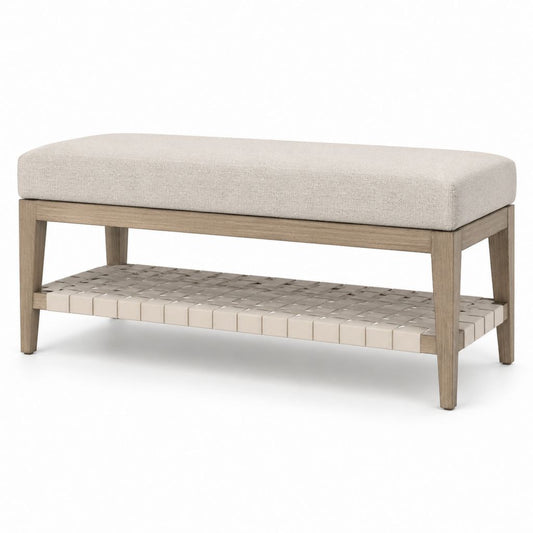 Banc de lit avec rangement beige en bois massif et polyester 120 x 40 x 50 cm
